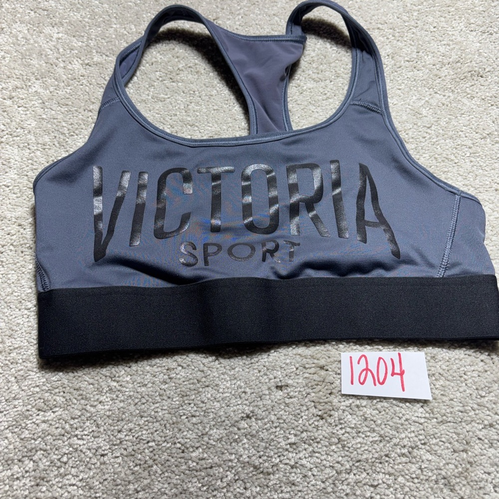 Victoria Secret Sports Racerback Bra Gray-Medium-Black and Gray